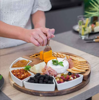 Planche à fromage en bambou d'acacia, plateau à charcuterie avec ensemble de couteaux et ustensiles