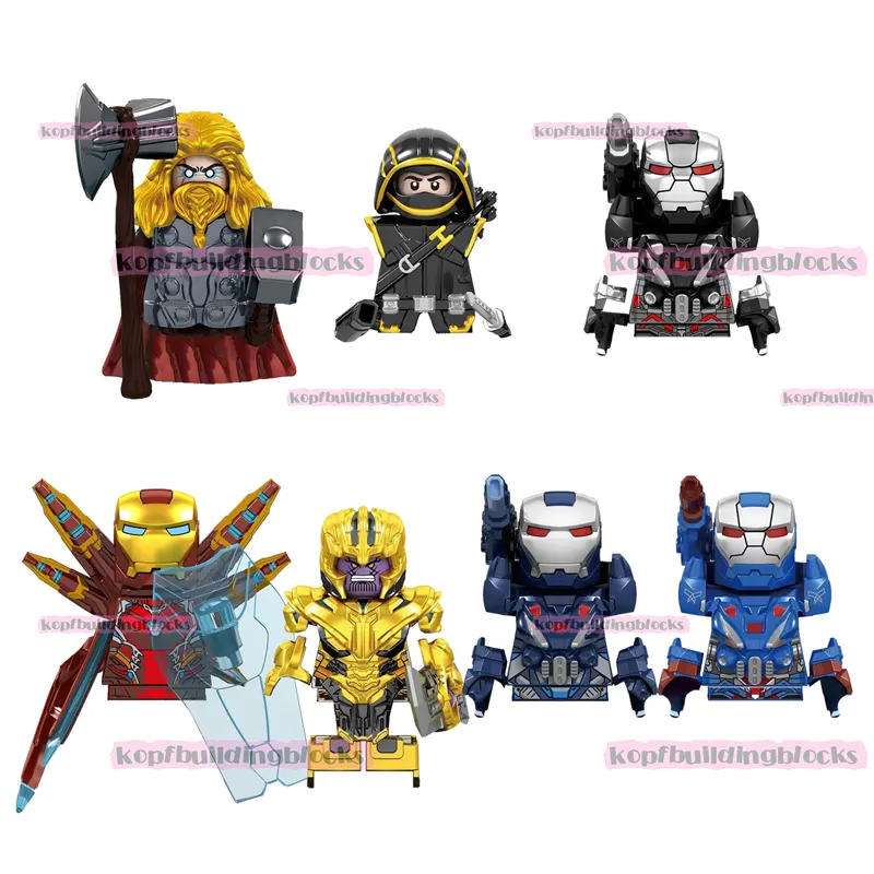 V001~V007 Iron Thor Thanos Hawkeye Gears of War Machine Man Superhero Movie Mini Bricks Plastic Building Block Figure Toy Bricks
