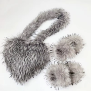 Winter Fashion Big Fur Slippers Shoe and Bag Set Faux Fur Women's Slippers Flat Bottom Designer Fur Slipper <b>Purse</b> Sets for Women - Product Image 5