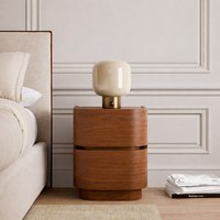 Table de chevet en bois de noyer de style mi-siècle, luxe léger, avec deux tiroirs, design avant incurvé durable