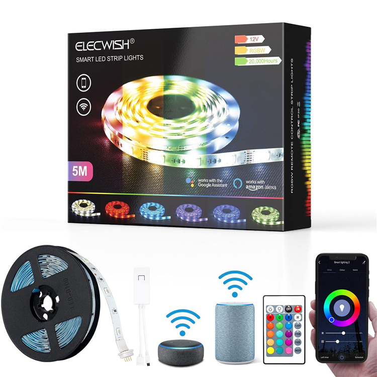 RGBW Color Changing 5M TV LED Backlight Strip Alexa Mobile Phone APP IR Remote Control Smart LED RGB Strip Light