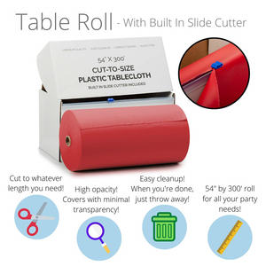 54 في x قدم غطاء طاولة حفلات مقاوم للماء لفة بلاستيكية للاستعمال مرة واحدة مع قاطع منزلق للطاولات المستديرة المستطيلية - Product Image 2