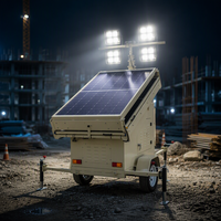 Tour d'éclairage mobile solaire de type remorque avec 4 panneaux solaires de 400W pour l'éclairage extérieur de chantier