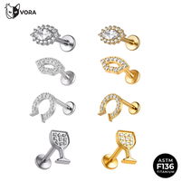 Labret en titane ASTM F136 de qualité implant, pavé de zircone cubique, pour piercing lèvre, fer à cheval, verre à vin, fileté intérieurement, pour enfants et mariages