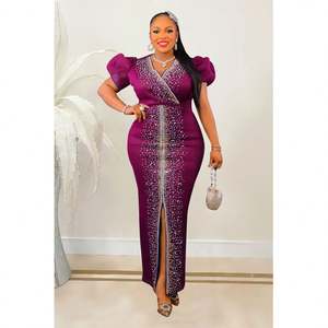 Vestido de Fiesta de Lujo de Marca Famosa con Bordado de Diseñador, Vestido Largo con Cuello en V Elástico y Mangas Abullonadas para Mujer - Product Image 4