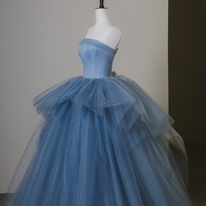 Vestido de Fiesta Largo de Tul Azul Marino, Estilo Princesa, Elegante, con Hombros Descubiertos y Falda Abultada, Sfy11 - Product Image 3