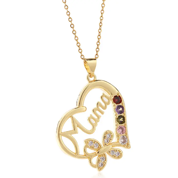 Luxury 18k Gold Plated Mom Heart Necklace Fashion Mama Letter Pendant Necklace For Mom Gifts