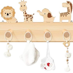 Wooden Cartoon Animal <b>Wall</b> Hook Rack For Kids Room Entryway <b>Hanging</b> <b>Storage</b> Easy Install - Product Image 3