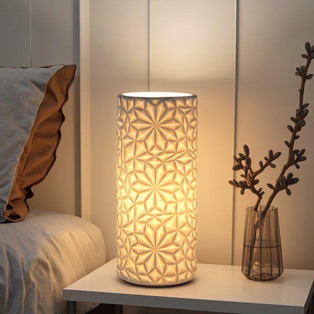 New Design Modern Style Factory Handmade Engrave Cylinder Porcelain Cylinder Home Decor Ceramic Table Lamp