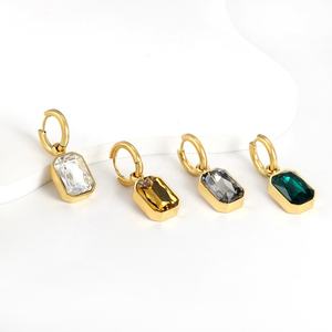 Pendientes de Aro Cuadrados de Acero Inoxidable con Baño de Oro de 18K, Resistentes al Agua, con Circonitas Brillantes de Colores, Joyería de Verano al por Mayor para Mujer - Product Image 2