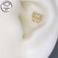 Freya Fashion Zircon Butterfly Earrings Labret Studs G23 Titanium Piercing Jewelry Tragus Snug Designer Earrings for Girls Gift