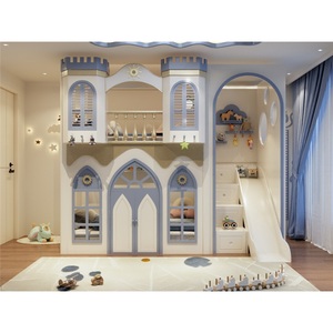 <span class=keywords><strong>Lit</strong></span> superposé en bois massif JS Blue Castle pour enfants, <span class=keywords><strong>lit</strong></span> de princesse pour fille avec glissière et rangement, ensemble de meubles pour chambre d'enfant - Product Image 1