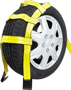 Tire Tie Down Straps Wheel Strap With Swivel Hooks And Rubber Blocks