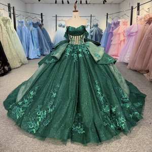 Robes de Quinceañera Dy5799, Robes de Soirée Vert Foncé avec Paillettes et Fleurs 3D pour Fête des 16 Ans, Vestidos De 15 Anos Jancember - Product Image 6