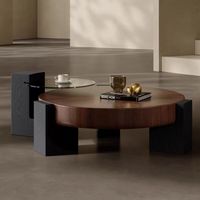 Table basse ronde moderne avec placage en bois pour le salon, table centrale design pour le salon