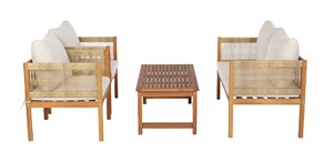 Modern Acacia Wood Outdoor <b>Sofa</b> <b>Set</b> with Woven Rope and <b>Cushions</b> - Product Image 2