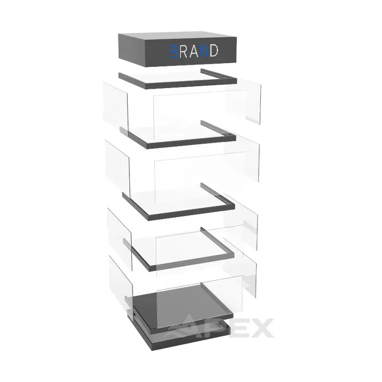 APEX Knock Down Acrylic Display Stand 5 Layers Black Frame Smoke Shop Acrylic Counter Top Display