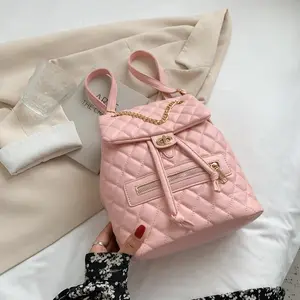 2022 Spring New Style Diamond Lattice Satchel Pure Color Relaxation Dual Purpose Backpack Pu Chain New Fashion Korean Bag