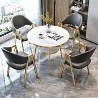 Ensemble de table à manger ronde 4 places, plateau en MDF, pieds en métal doré, prix direct usine, OEM
