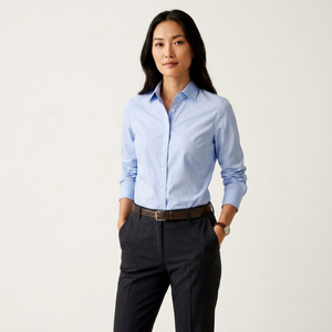 Unisex Light Blue Long Sleeve Button <b>Down</b> Shirt with Dark Gray <b>Trousers</b> and Brown Belt 3HTH HH89-OEM-TSHIRT-2026 - Product Image 1