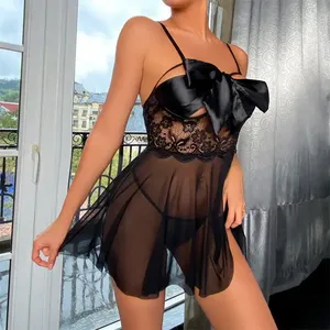 Vestito con Scollo a V Profondo, Pizzo e Lacci, <span class=keywords><strong>Sexy</strong></span> e Trasparente, Pigiama Femminile - Product Image 3