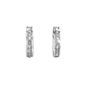 Orecchini a Cerchio E714 in Oro Bianco con Diamanti Taglio Brillante Rotondo Incastonati a Canale, Stile Classico, Gioielli Raffinati da Donna - Product Image 1