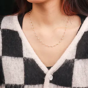 Chris April 316L Stainless steel PVD plated vintage imitation pearl bead chain choker necklace