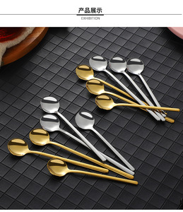 Petite cuillère en acier inoxydable de style coréen avec long manche pour café, lait, thé, crème glacée, desserts, finition métallique dorée - Product Image 5