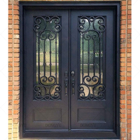 Puerta de hierro forjado de entrada principal doble individual arqueada para el hogar de seguridad europea para casa