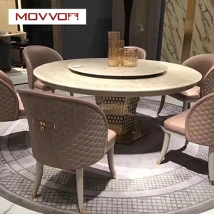 Plateau <span class=keywords><strong>en</strong></span> marbre rond double épaisseur de luxe et table à manger avec plateau pivotant <span class=keywords><strong>en</strong></span> acier inoxydable à base dorée - Product Image 5