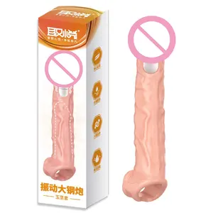 Reusable Powerful Vibration Clear Penis Cock Enlargement Vibrating Dildo Condom Male Dragon Penis Sleeve for Men