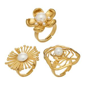 Ladies' Stainless Steel Gold-Plated Sunflower <b>Open</b> <b>Ring</b> With Shell Pearl Simple & Exquisite European-American Style - Product Image 3