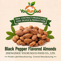 Amandes entières noires OEM en vrac, grillées, assaisonnées au sel et à l'huile végétale, croquantes, savoureuses, prêtes à consommer, emballées avec soin