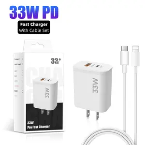 Charger USB OEM colokan US Pd 33W 1A1C, pengisi daya Cepat telepon Tipe c dinding portabel untuk ponsel 13 14 Android