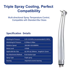 Manipolo Dentale di Alta Qualità ad Alta Velocità con LED, 3 Spray d'Acqua, Cuscinetto in Ceramica, Nucleo a Doppia Scanalatura, 0.25-0.30Mpa, 420000RPM - Product Image 4