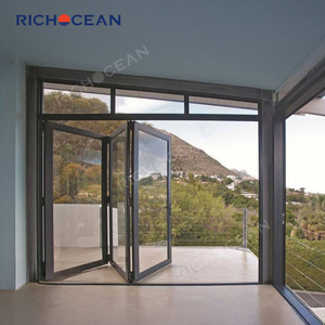 Porte coulissante accordéon en verre à double battant en aluminium de conception moderne RICHOCEAN, projet de porte pliante personnalisée - Product Image 2
