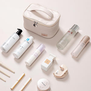 Bolsa de cosméticos Love Peace Cream, estuche de almacenamiento de maquillaje portátil de gran capacidad con asa ancha para viaje - Product Image 3