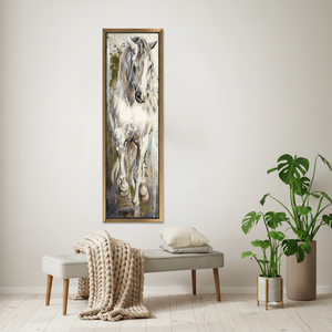 Printed <b>Canvas</b> Artwork: Majestic White Horse Animal Art Decor,GOLD <b>FRAMED</b> <b>CANVAS</b> - Product Image 3