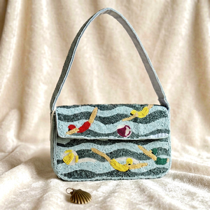 Bolso de Mano Rectangular de Lona Bordado a Mano SOL MER con Diseño de Pato, Artesanía Textil, Cuentas de Vidrio, Lavable, para Uso Diario - Product Image 1
