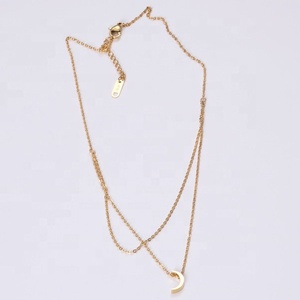 Collar minimalista de acero inoxidable para mujer, Mini Cadena de cuerda de 2 capas, colgante de Luna delicada - Product Image 1
