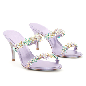 Sandali <span class=keywords><strong>con</strong></span> <span class=keywords><strong>Tacco</strong></span> Alto OEM in <span class=keywords><strong>Lilla</strong></span>, Mules Floreali <span class=keywords><strong>con</strong></span> Strass e <span class=keywords><strong>Tacco</strong></span> a Spillo per Donna, Vendita all'Ingrosso, Taglie Grandi - Product Image 2