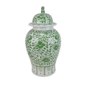 Vase en céramique Jingdezhen émaillé, peint à la main, motif pivoine verte et blanche, avec couvercle lion, capacité 5-15L, pour maison et hôtel - Product Image 1