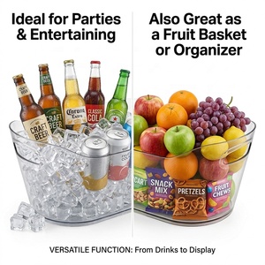 2 Cubos de <span class=keywords><strong>Hielo</strong></span> de Plástico PET Transparente y Duradero de 12L <span class=keywords><strong>con</strong></span> Asa, Cubo para Champán, Enfriador de Vino y Cócteles para Fiestas - Product Image 3