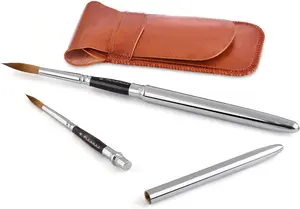 Ensemble de pinceaux de peinture acrylique de voyage, manche en bois, acrylique, manuel, tige courte, aquarelle, avec cuir, Offre Spéciale - Product Image 6