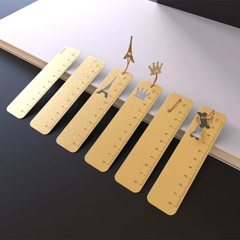 Wholesale Exquisite Ruler Metal Bookmark Chinese Style Hollow Creative Brass Student Gift Lettering Bookmark In Stock