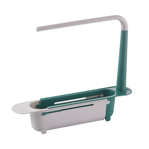 Adjustable Length Drainer Sink Storage Tray Sponge Soap Holder with Dishcloth Hanger Expandable Telescopic Sink Storage Rack