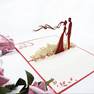 Carte de voeux de mariage découpée au laser artisanale 3D personnalisée Invitation romantique pour une utilisation en souvenir Papier pop-up fait à la main par le fabricant - Product Image 1