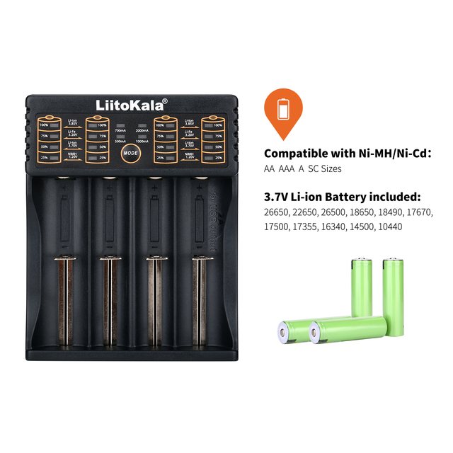 LiitoKala Lii-PD4 Fast Smart Charger 4 Slots 18650 26650 21700 18350 AA AAA 3.7V/3.2V/1.2V/1.5V Charger for Lithium NiMH Battery