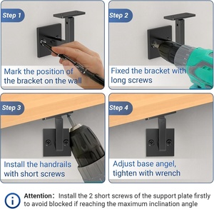 Kit di staffe per corrimano a parete quadrata <span class=keywords><strong>regolabili</strong></span> in metallo resistente staffe girevoli a mano per staffa triangolare per scale - Product Image 5