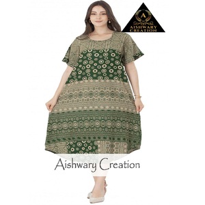 Été 100% Coton Casual Loose Vintage Tuniques Manches Courtes Robes Robes Midi Robe Personnalisée Vêtements Femmes - Product Image 1